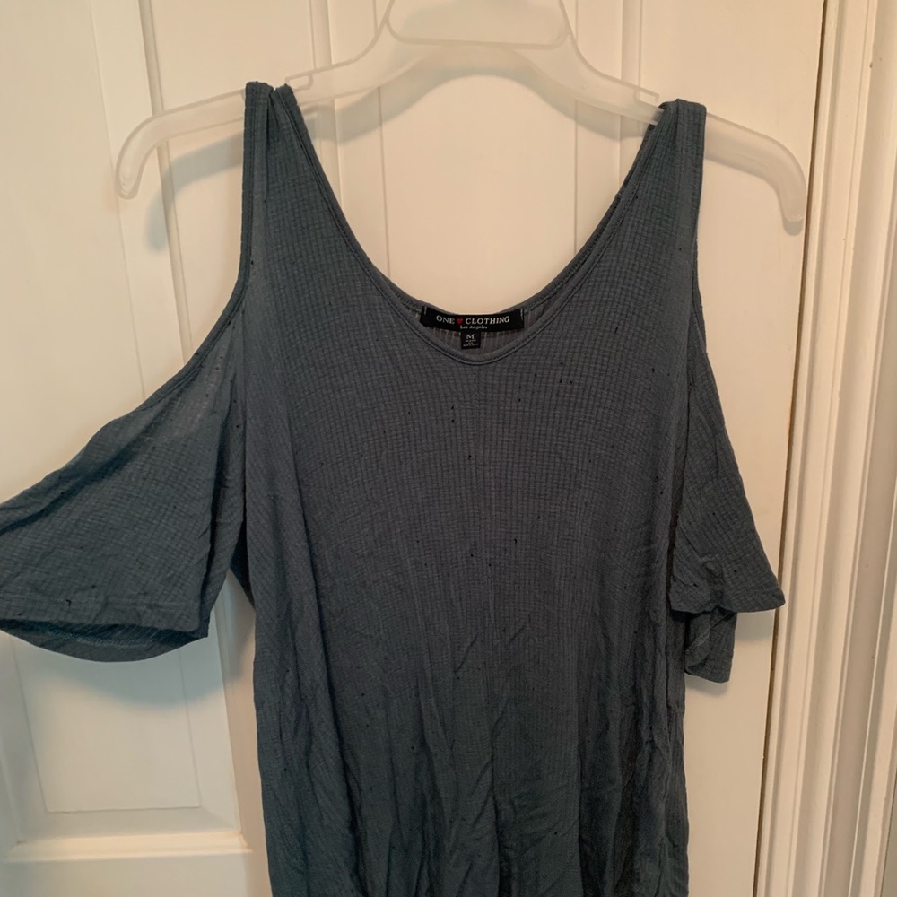Blue Grey - cut out sleeve top - M